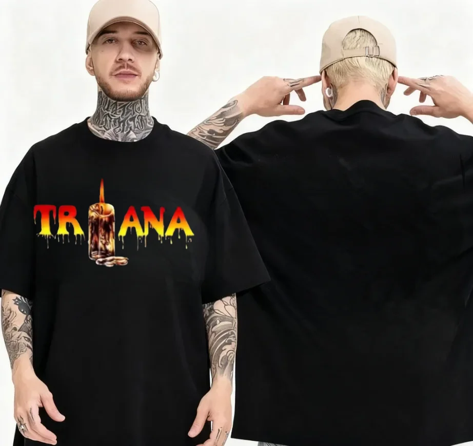 Camiseta de Algodón Negra con Estampado de Triana Rock, Estilo Español, Verano 2026, Premium, Unisex, Transpirable, Manga Corta, Y2k, Gran Venta