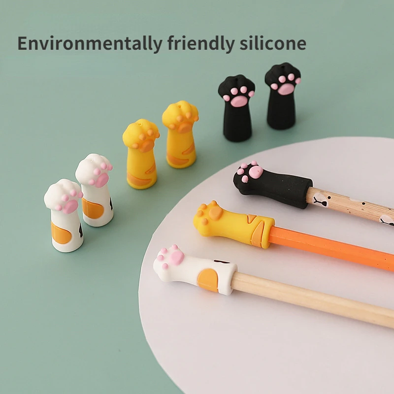 실리콘 캡 중립 펜슬 커버, 특이한 학교 용품, 부드러운 고무, 귀여운 학교, 한국 만화 발 펜슬 토퍼, 3 개