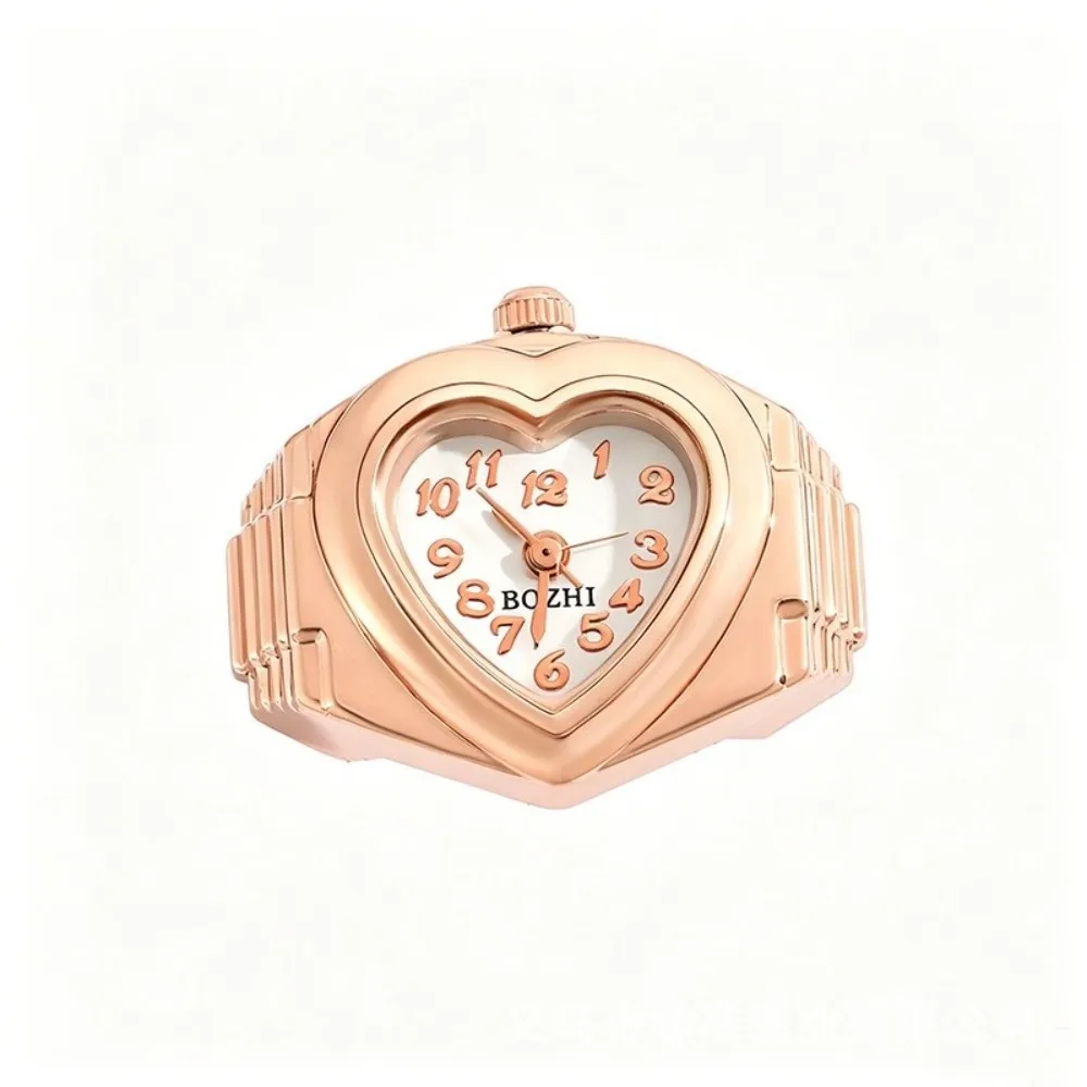 Stainless Steel Mini Finger Watch Adjustable Elastic Strap Heart Shaped Fashion Accessories Ring Quartz Movement Mini Clock