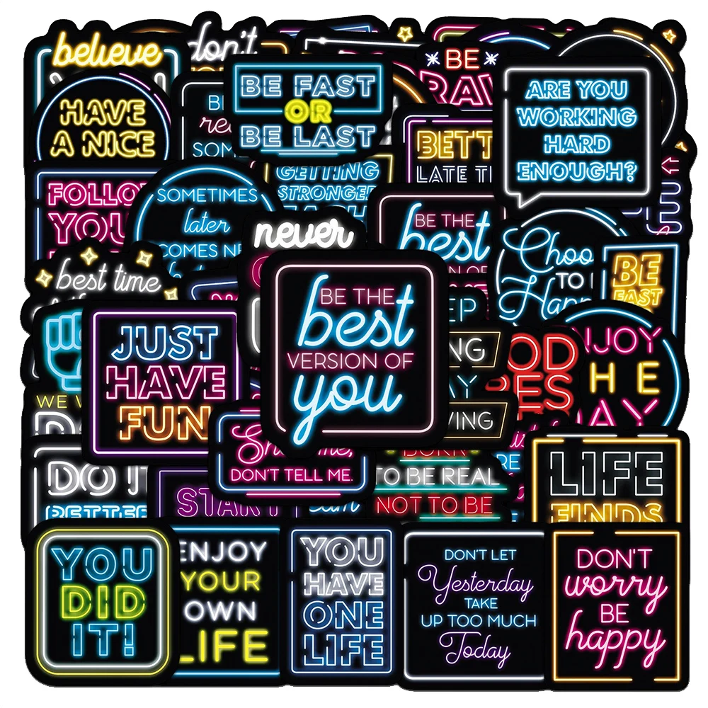 10/30/50 قطعة لطيف الكرتون النيون ملصقات ملهمة العبارات التحفيزية الحياة يقتبس الشارات المحمول الهاتف سيارة لاصقة تزيين