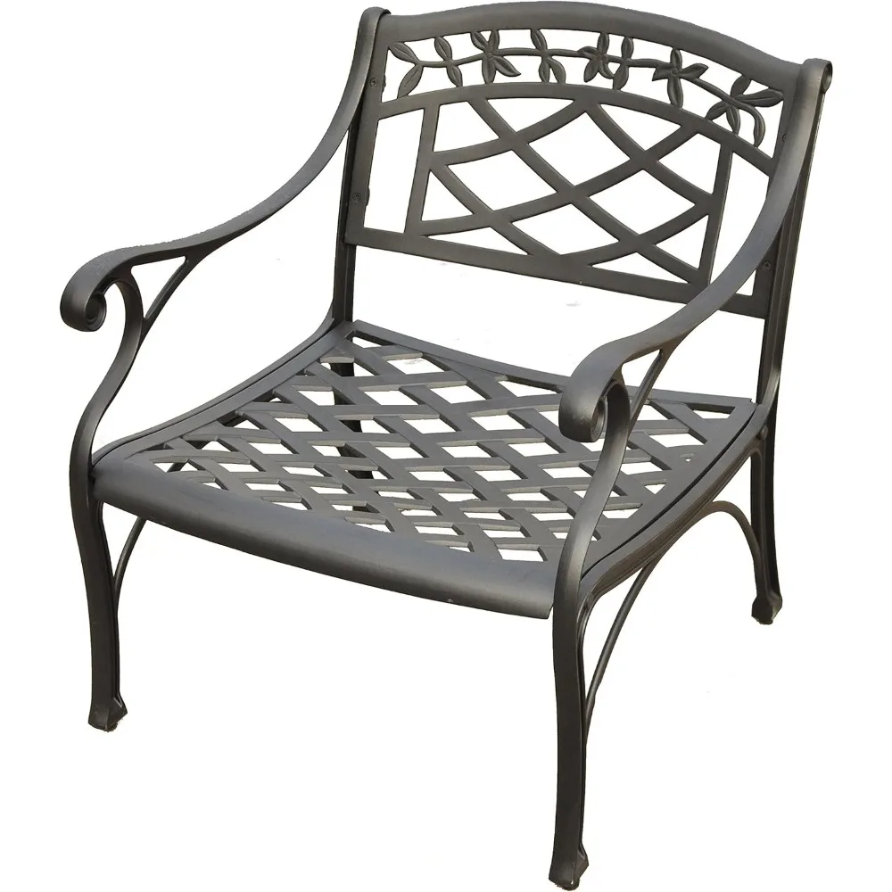 Cast Aluminum Outdoor Chair for Conversation, Porch, Deck, Balcony, Black