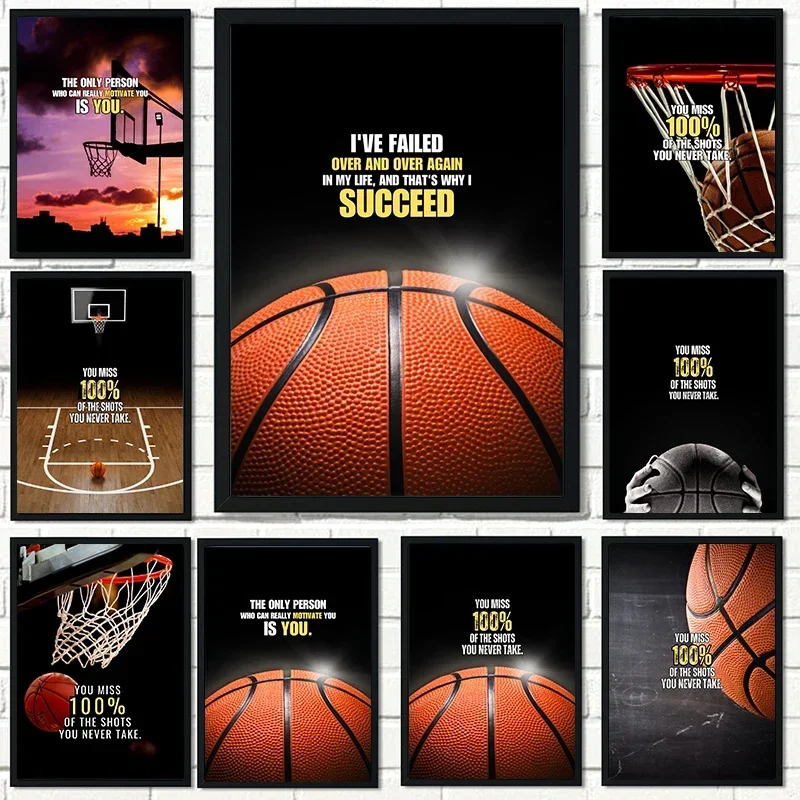 Basketball Inspirierendes Zitat Leinwandgemälde Modernes Jungenzimmer Poster und Druck Fashion Club Wandkunst Gym Home Decor