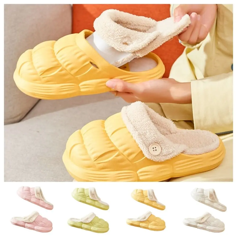 Simple Detachable Plush Slippers Soft Solid Color Thick Warm Slippers Waterproof Floor Shoes Homewear Flat Slippers Women