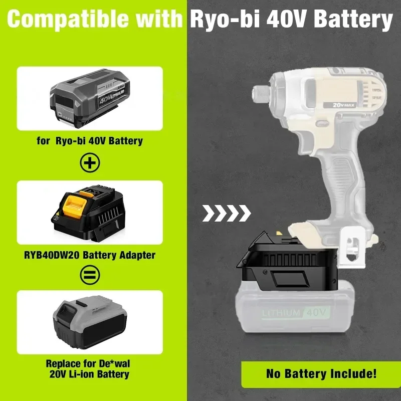 For Ryobi 40V Li-ion Batteries Converting To for DeWalt/Milwaukee 18/20V Battery Power Tool RYB40DW20 RYB40MIL18 Battery Adapter