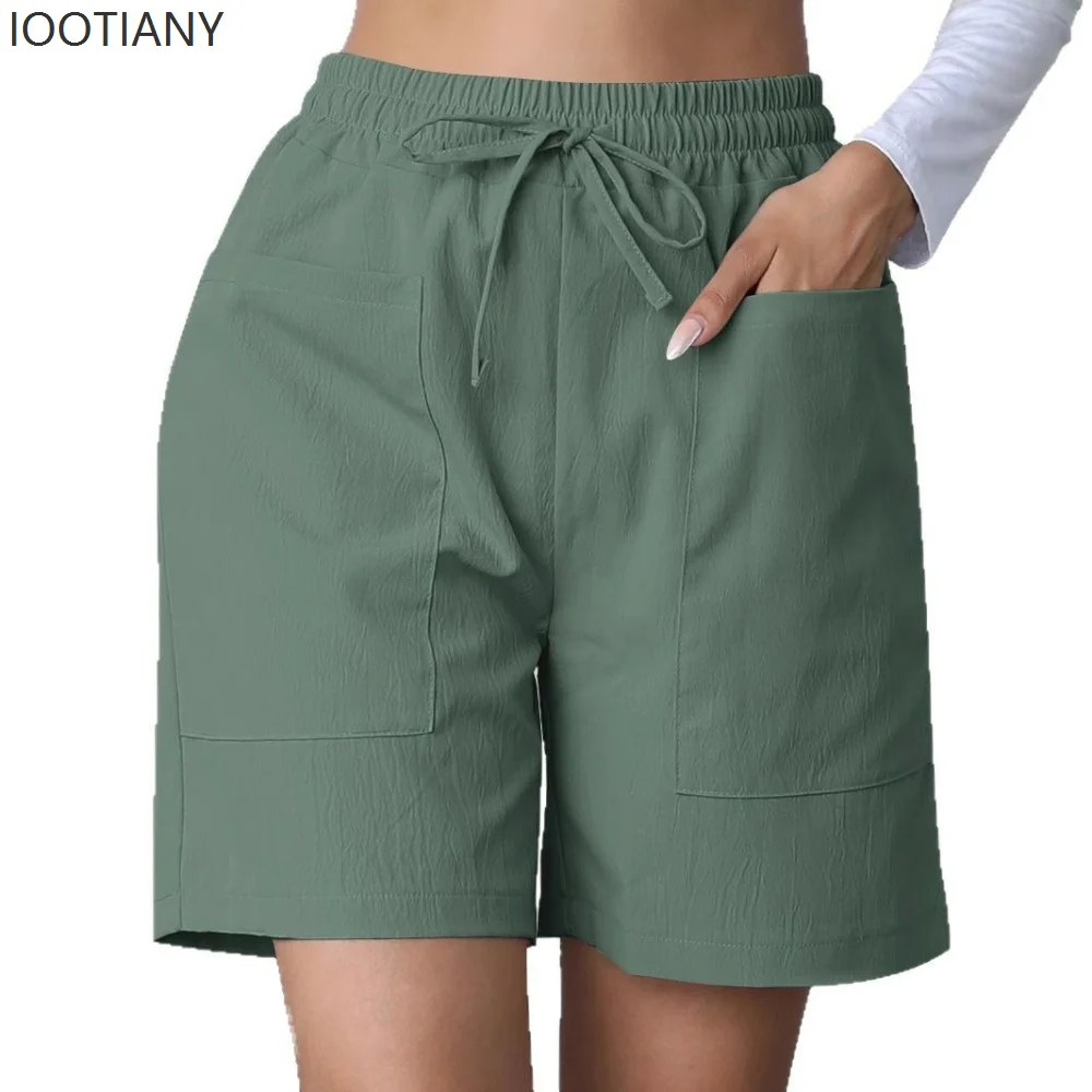 IOOTIANY Women's High Waist Shorts Summer Loose Fit Casual Shorts with Pockets Solid Color Bermuda Shorts for Outfits 2026