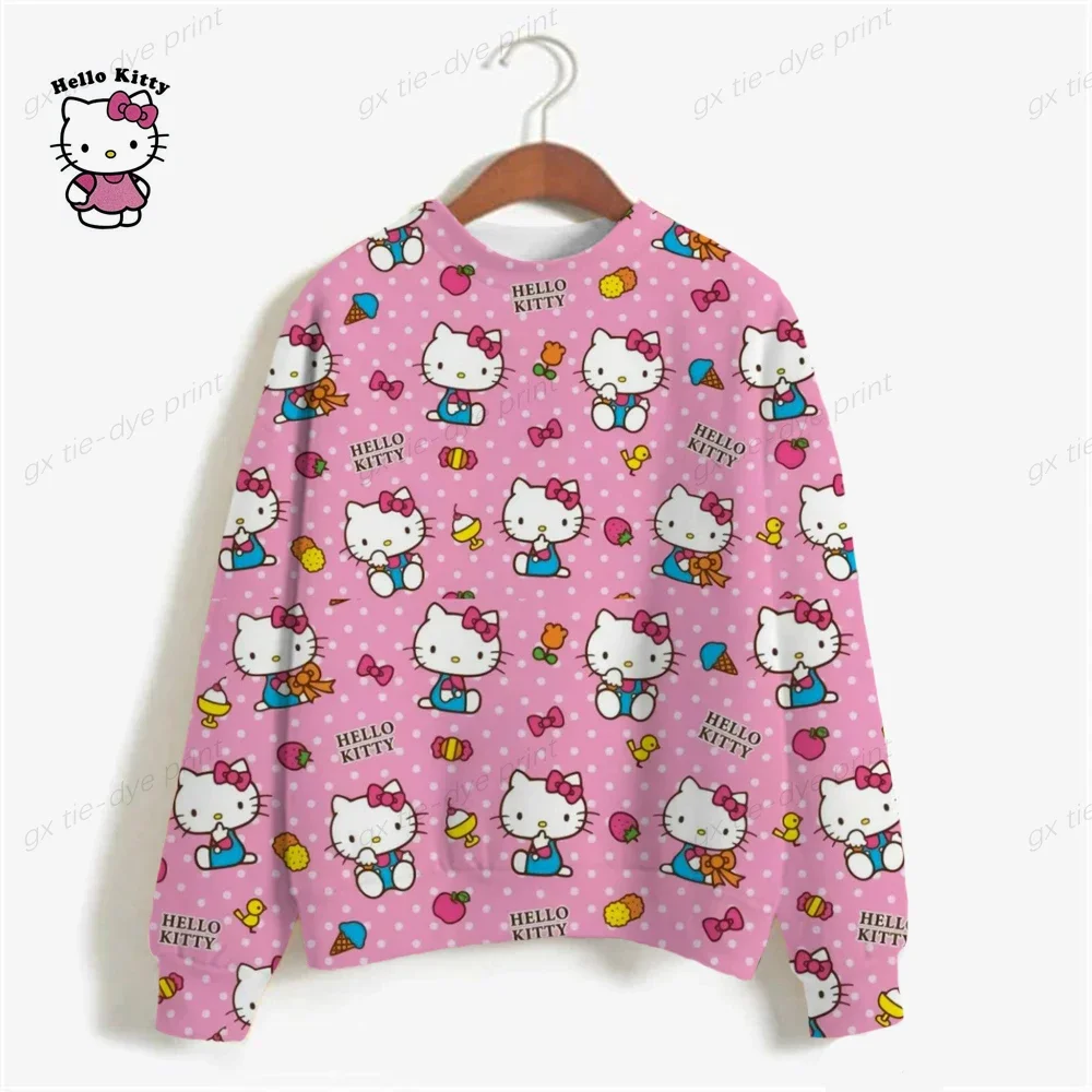 HELLO KITTY Spring Women Sweatshirts Streetwear Cartoon Polyester O-neck Pullovers Full Sleeve Casual groot Tops Sweatshirts