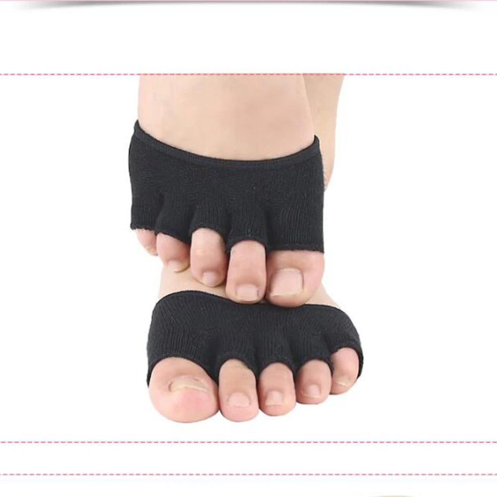 

Sweat-absorbing and Breathable Socks Five Toe Forefoot Peep Half Black Pads Women's