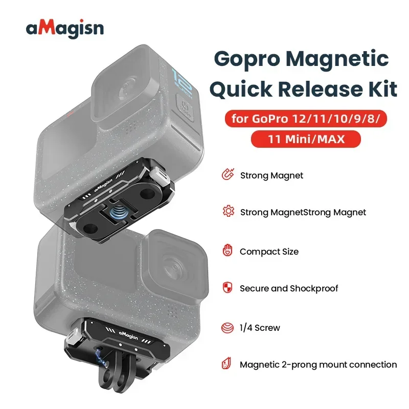 AMagisn-Kit de dégagement rapide magnétique pour caméra d'action, accessoires de base de montage rapide portable, GoPro Fore12, 11, 10, 9, 8/11, Mini, MAX