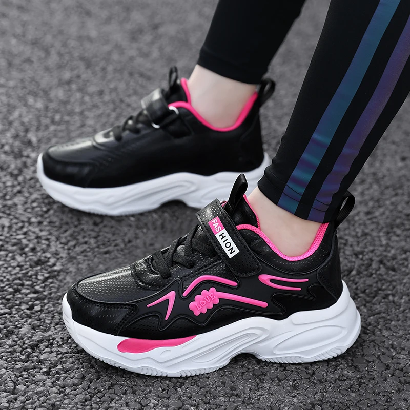 

Cute Cool Girls Casual Sneakers Leather Kids Running Shoes Fashion Walking Shoes for 6-12 Years Lightweight Children Tenis Shoes
