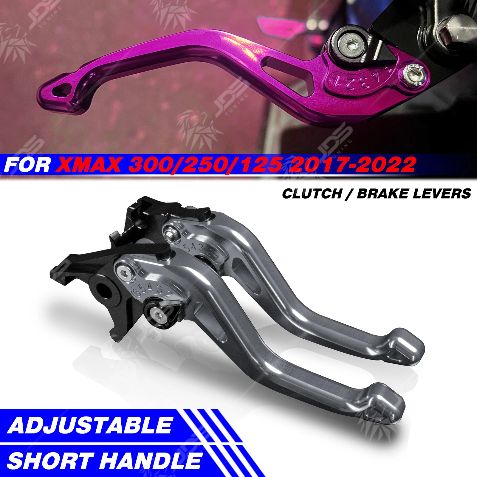 For Yamaha XMAX 300/250/125 2017-2022 Racing Short Brake Lever Set Adjustable Handle Levers Three-Fingers Accessories Parts