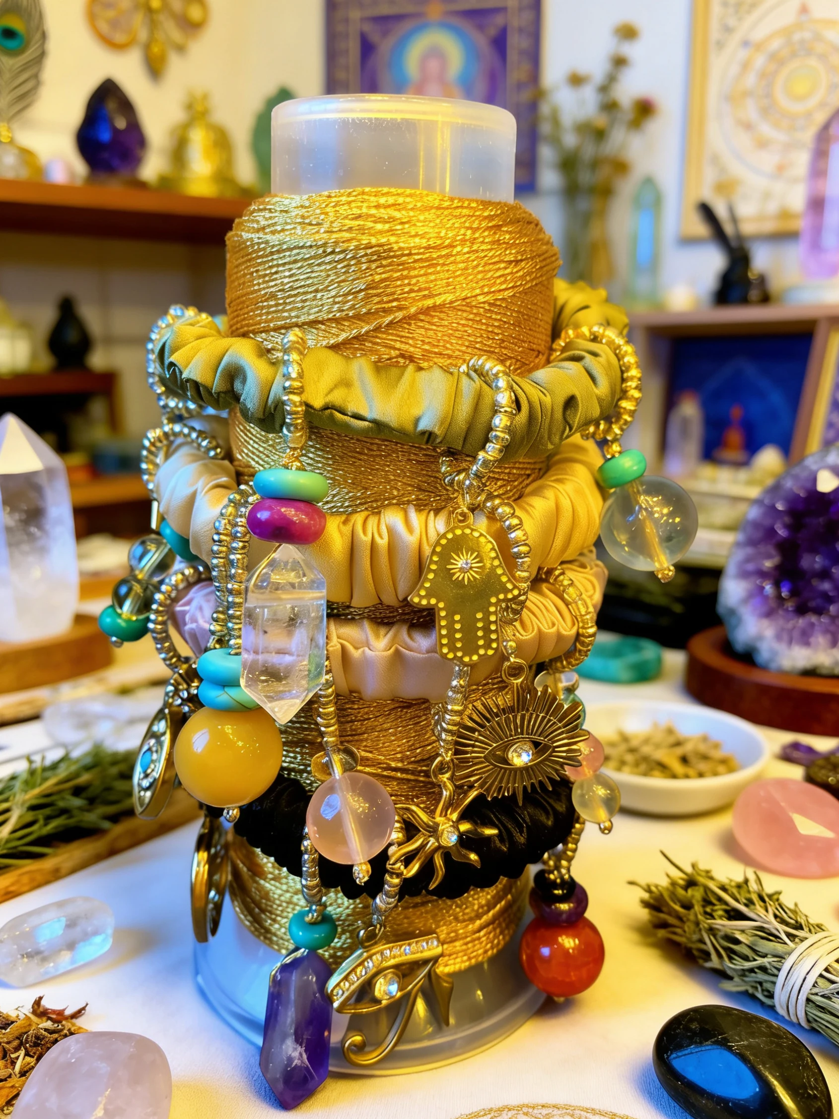 シルククリスタル半貴石ブレスレット-オリジナル個性ギフト-豊かさ愛無限-日々の進歩を象徴するゴールドハンドチェーン