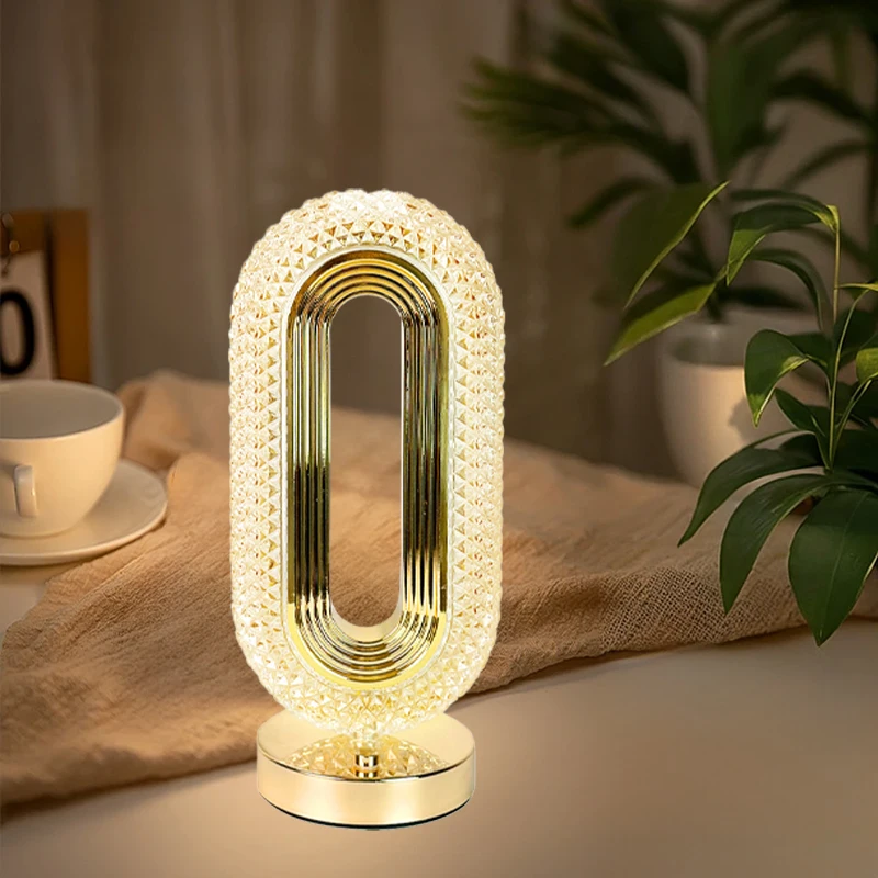 LED Crystal Acrylic Table Lamp Touch Three-color Light Change Romantic Atmosphere Bar Bedroom Lamp Bedside Decor Night Light