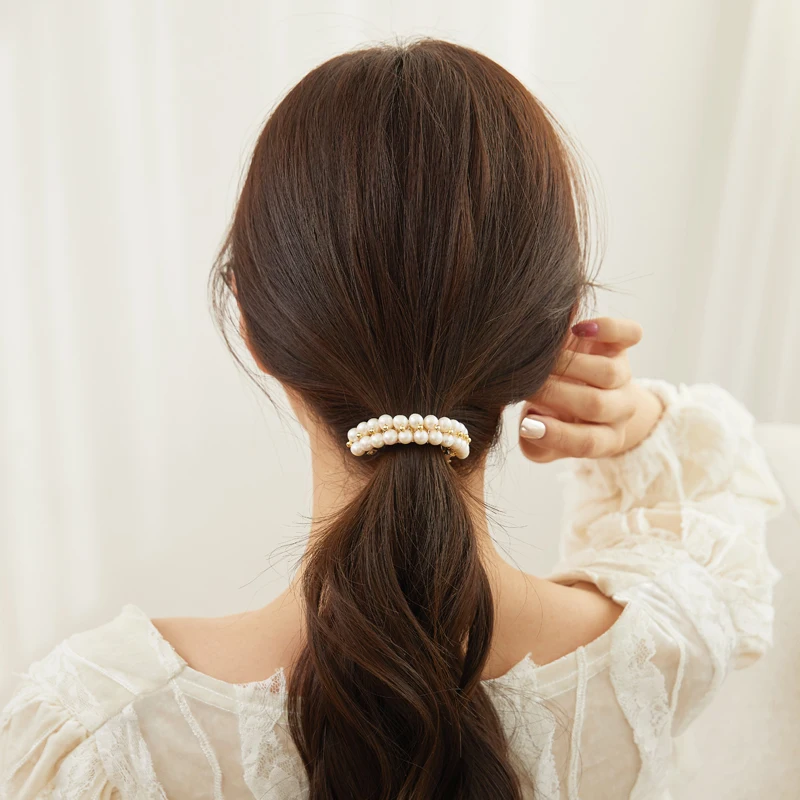 CHIMERA Elegant Freshwater Pearl Hair Clip Metal Ponytail Hairpin for Women Chic Half-arc Hair Barrettes Headdress Accessories