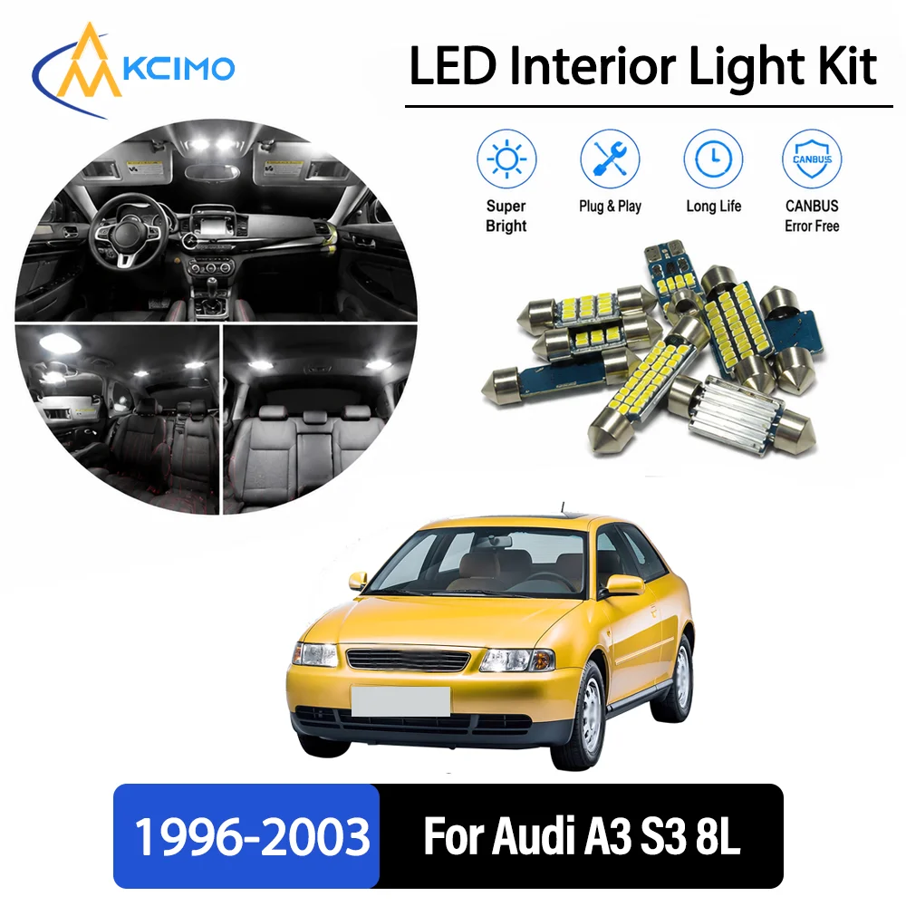 For Audi A3 S3 8L 1996-2003 1997 1998 Premium No-Wire Continuous Glow Auto Interior LED Bulb Remodel Set Cabin Refit Lamps