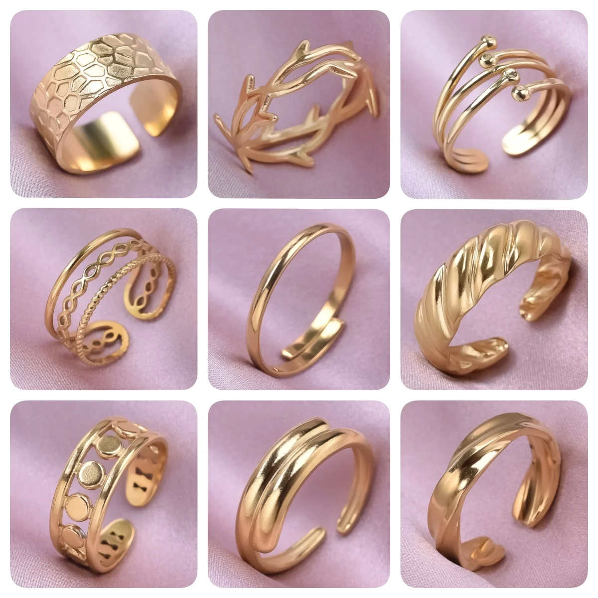 

3Pcs brief fashion opening adjustable ring Thistles Thorns Geometric texture stainless steel for women men Punk Vintage Gift