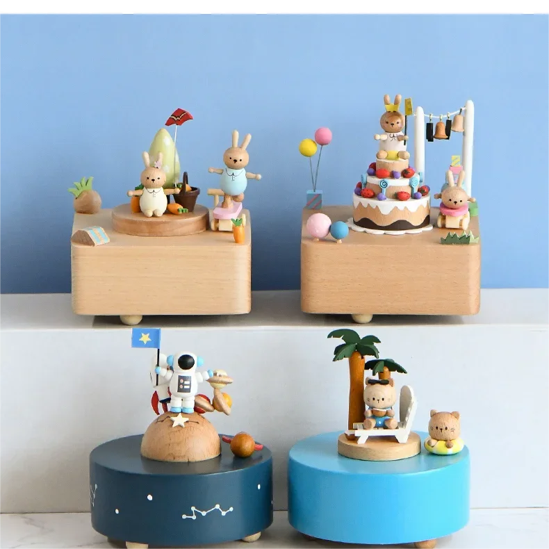 Лучший подарок на заказ мелодия Заводной пещерный замок Деревянная игрушечная музыкальная шкатулка для детей