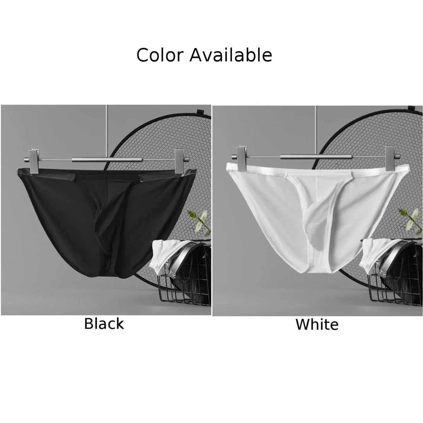 男性用のセクシーな透明な艶をかけられたシルクの下着,快適で通気性のある下着,ローウエスト,凸型ブリーフ