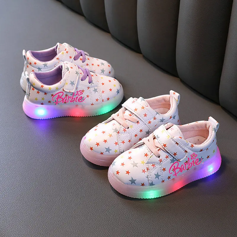 Children\'s Barbie Flash Shoes LED luminous sneakers casual sports Soft soled walking shoes for boys and girls Size 21-30