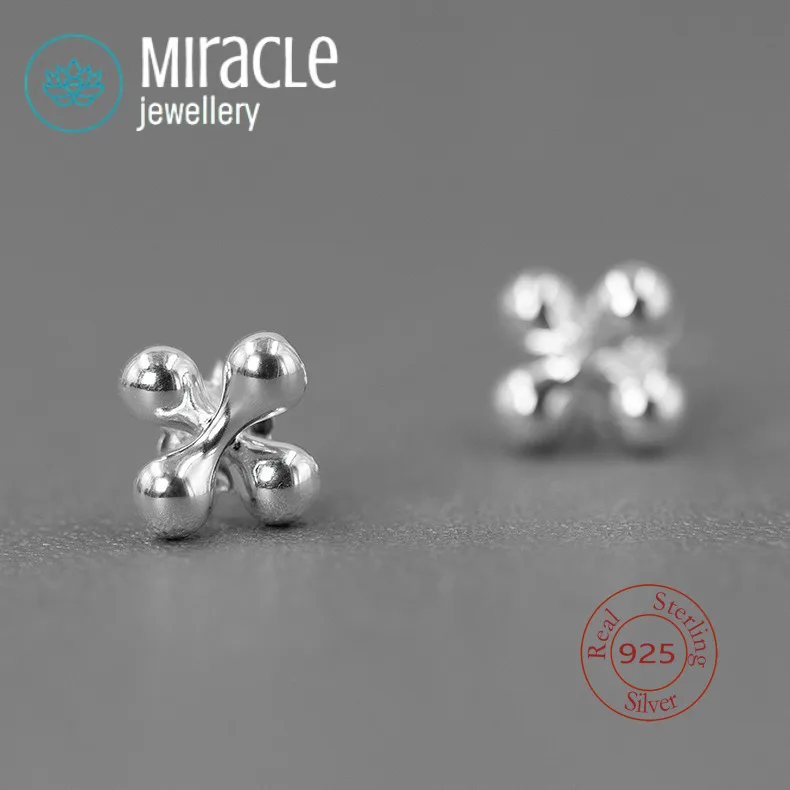 

Miracle Sterling Silver 925 Aerobic Real Silver S925 Abstract Molecular Formula Cross Earrings Detachable Unisex Stylish