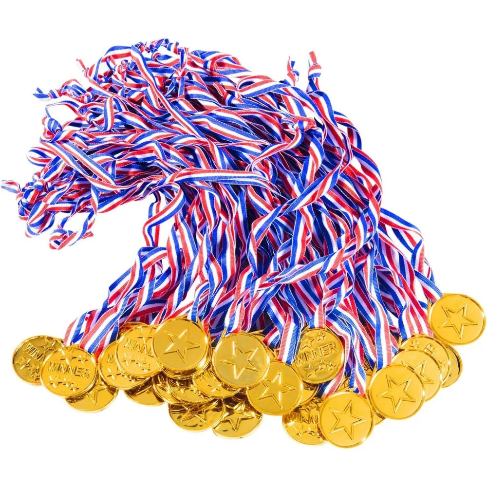 40 Pieces Plastic Gold Winner Award Medals Bulk for Sports, Games Competitions, Party Favors and Decorations