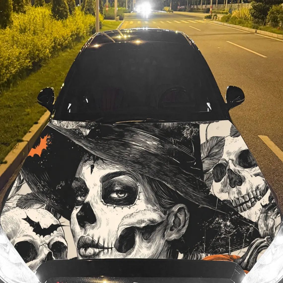 Horror Skull Car Hood Stickers - Self-Adhesive, Waterproof and Durable Vinyl Wrap, Decorate And Protect Your Car, Fit For All Ca