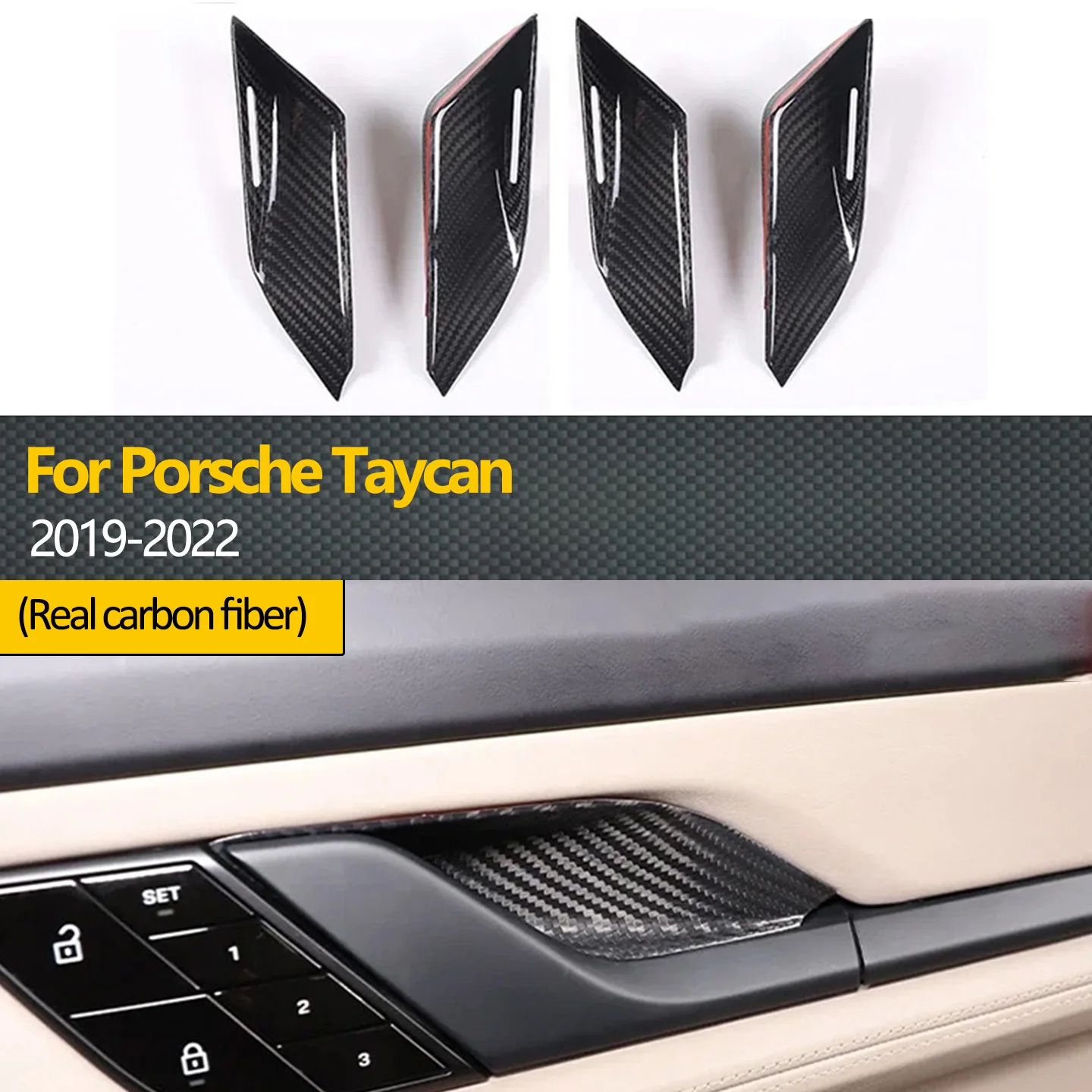 

Suitable for 2022 Porsche Taycan 4-piece genuine carbon fiber interior door handle bowl trim