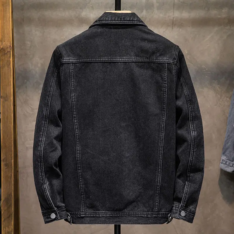 GELITAYIN Male Jean Coats Oversize Warm Black Padded Men's Denim Jacket Outwear Japanese Retro Vintage Casual Y2k High Quality L