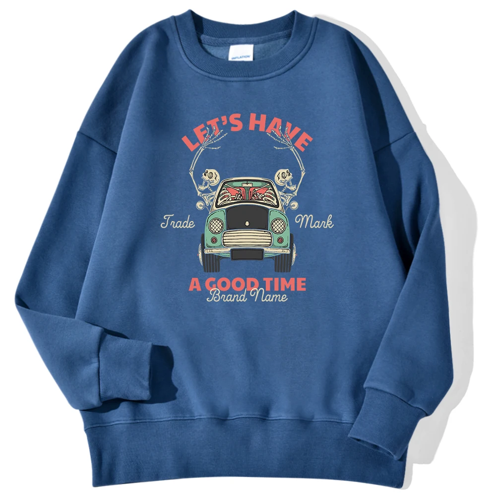 Let\'S Have A Good Time Skeleton Friends Take A Ride Together Print Men\'S Pullover Casual Hoody Fleece Sweatshirt Warm Clothes