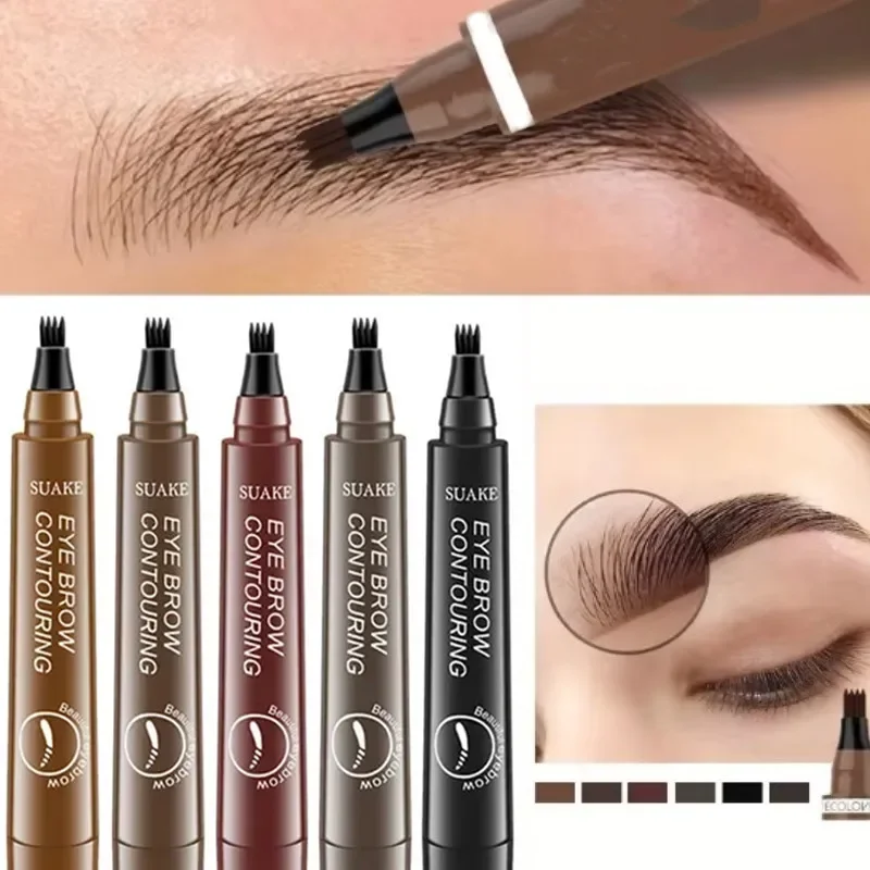 5 Colors Eyebrow Tattoo Pen 4 Points Fork Tip Liquid Brow Pencil Long Lasting Waterproof Stencil Eyebrow Stamp Cosmetic