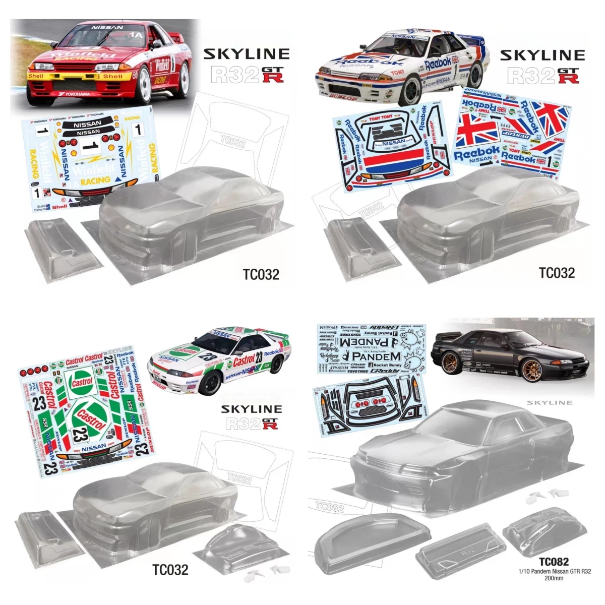 

1/10 GTR R32 Clear Lexan Car Body shell for On-Road Car RC Drift Chassis 257mm Wheelbase Tamiya TT01 TT02 Kyosho Hsp Hpi Yokomo