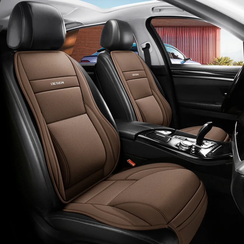 

Front Car Seat Covers Genuine Leather with Lumbar Support & Leg Rest All Season Universal Fit Cooling Cushion for Sedan SUV