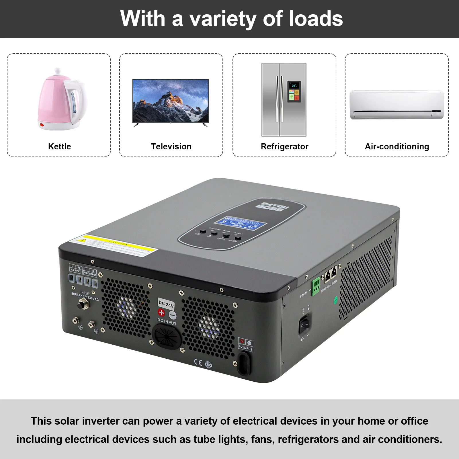 DATOUBOSS solární hybridizace invertor 3000W 24v na 220v čistý sinus konvertor LCD displej daleký ovládání MPPT 55-450V stejnosměrný 50/60hz inverte