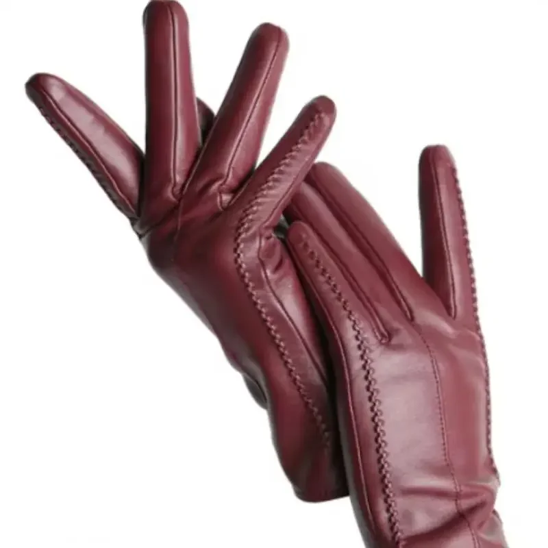 Women's Sheepskin Gloves Winter Warm Plus Velvet Short Thin Touch Screen Driving Color Women's Leather Gloves Good Quality -2226