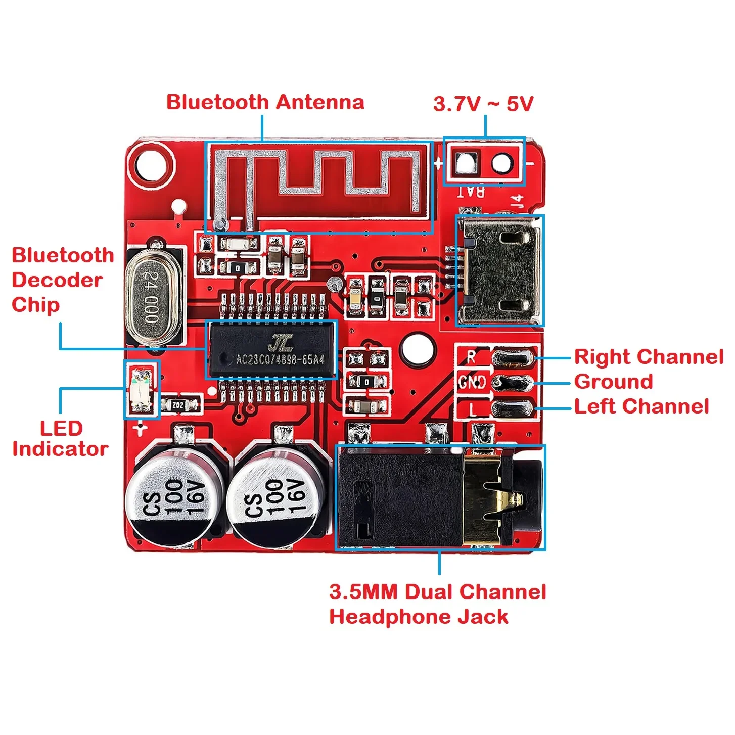 Bluetooth 5.0 Audio Receiver Board 3.7-5V VHM-314 2.0 Bluetooth MP3 Amplifier Lossless Decoder Wireless Stereo Music XY-BT-Mini