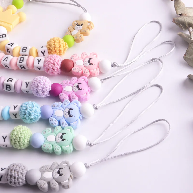 Baby Personalized Name Pacifier Clips Custom Silicone Beaded Chains Pacifiers Nipple Dummy Holder Stroller Teething Toys Gifts