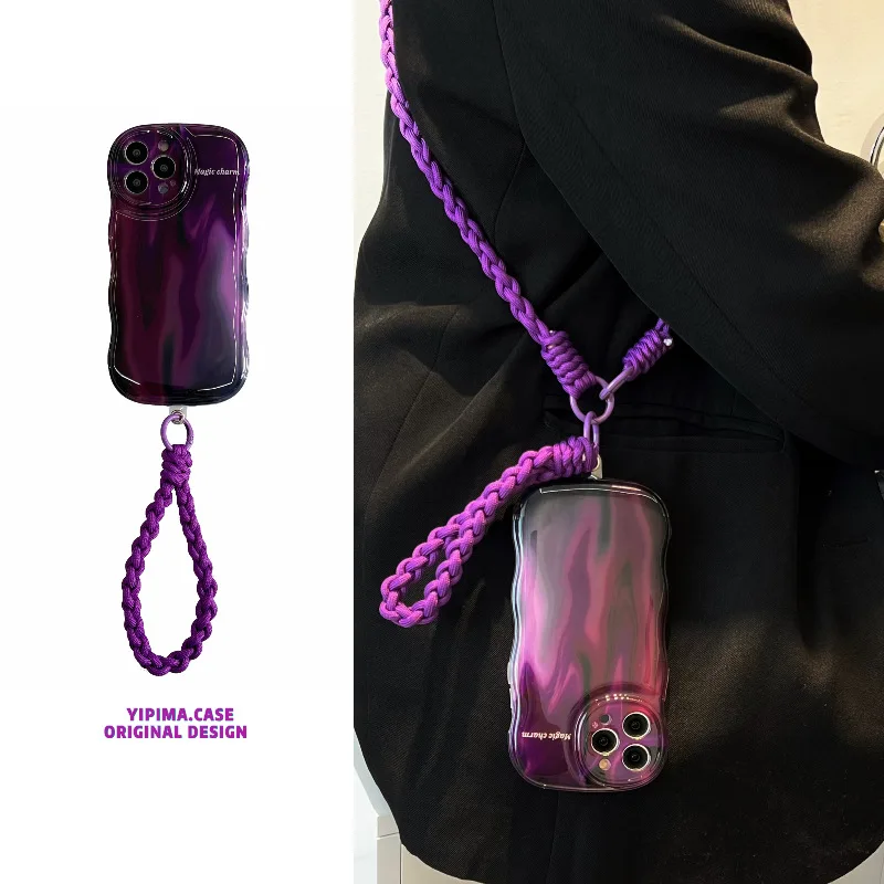 Halo Dyed Dark Purple Woven Bracelet Suitable for iPhone 14promax Phone Case 13pro Crossbody Strap 12 11 Fall Protection Cover