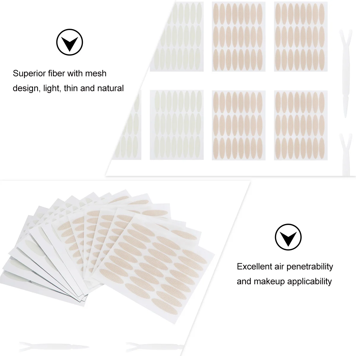12pcs Double Eyelid Tape Invisible Mesh Fiber Skin Color Eyelid Stickers For Women Natural Look Makeup Tool Included