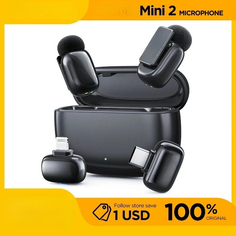 Mini 2 Wireless Lapel 2pcs Microphone - Omnidirectional USB C Condenser Video Recording Microphone
