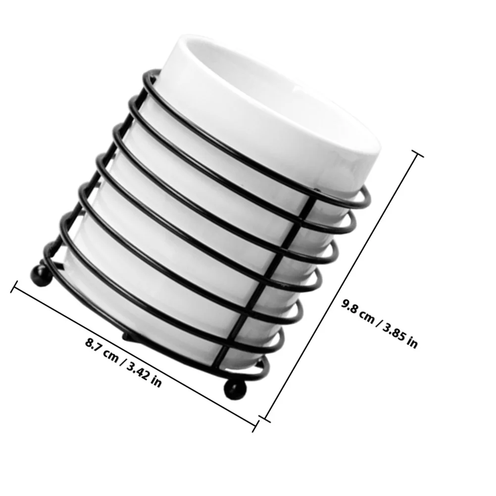 حامل فرشاة مكياج من السيراميك مع حامل حديدي لكوب القلم الرصاص ومنظم سطح المكتب وحامل القلم وحاوية تخزين للوازم المكتبية