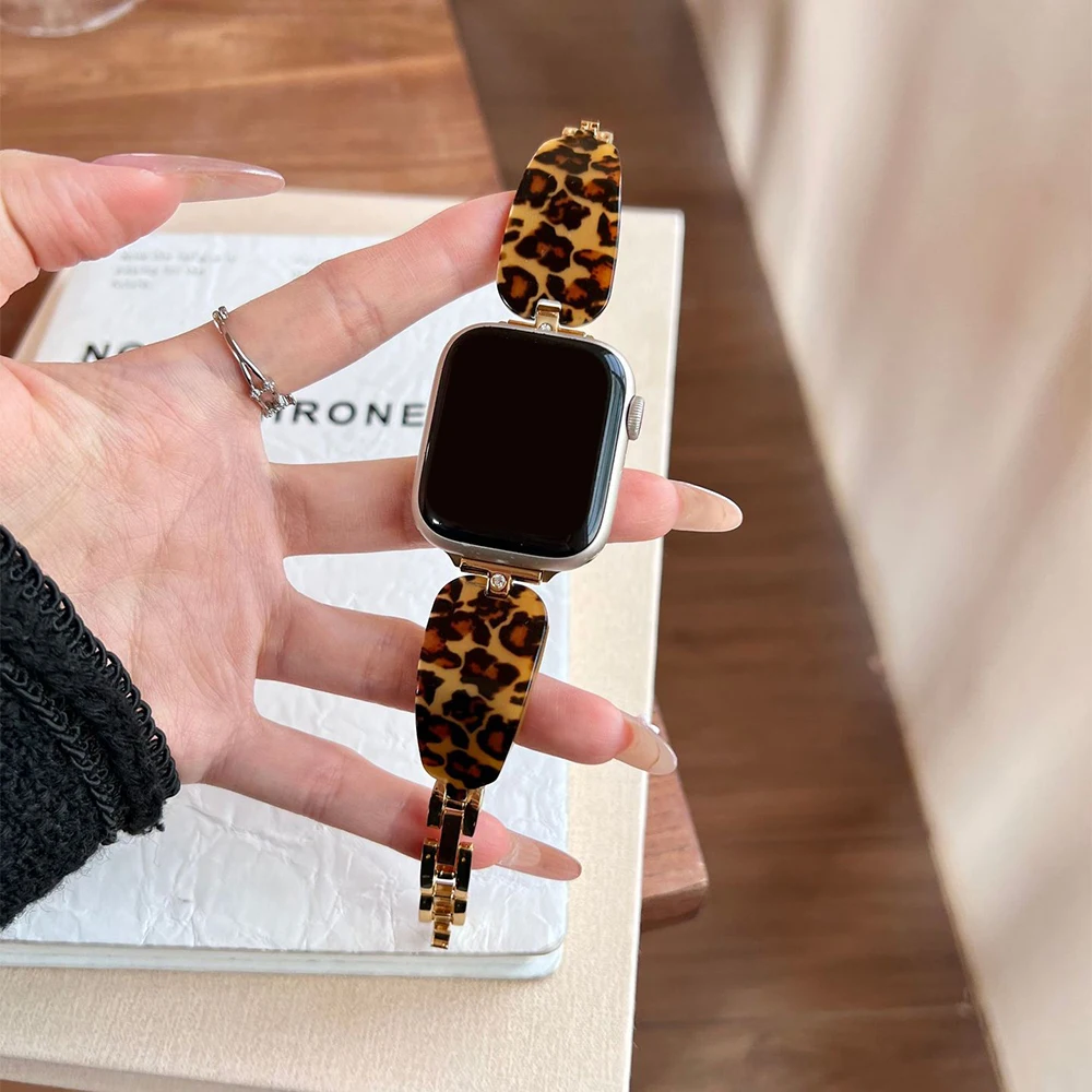 Роскошный металлический ремешок из смолы для Apple Watch 10 Band 46 мм 45 мм 41 мм 40 мм 44 мм 42 мм 49 мм Ultra 2 Женский браслет Iwatch S9 7 8 Se 6 5