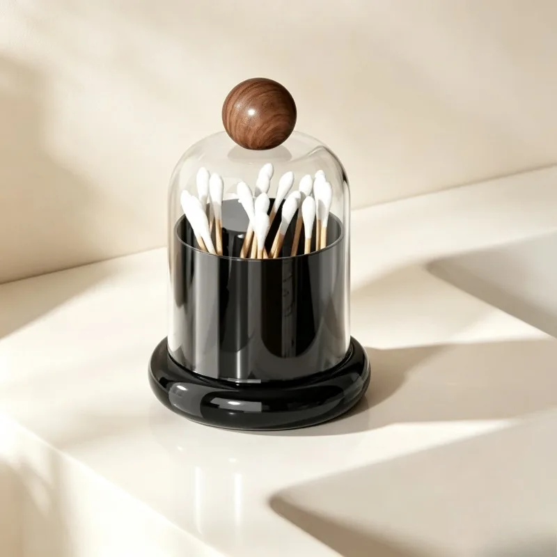 Vintage Dustproof Storage Jar with Transparent Lid Base for Cotton Swabs Toothpick Home Dining Living Room Organizer