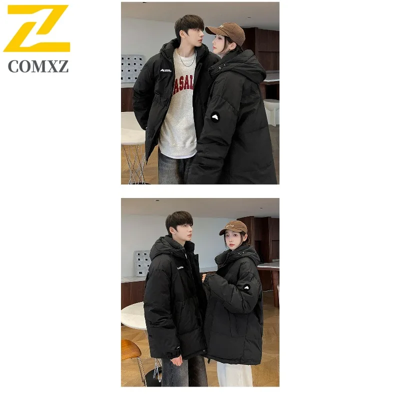 COMXZ Men Bread Jacket Block Color Hong Kong Fashion Brand Loose Thick Warm Travel Padded Jacket Snowy Minimalist Winter Jacket