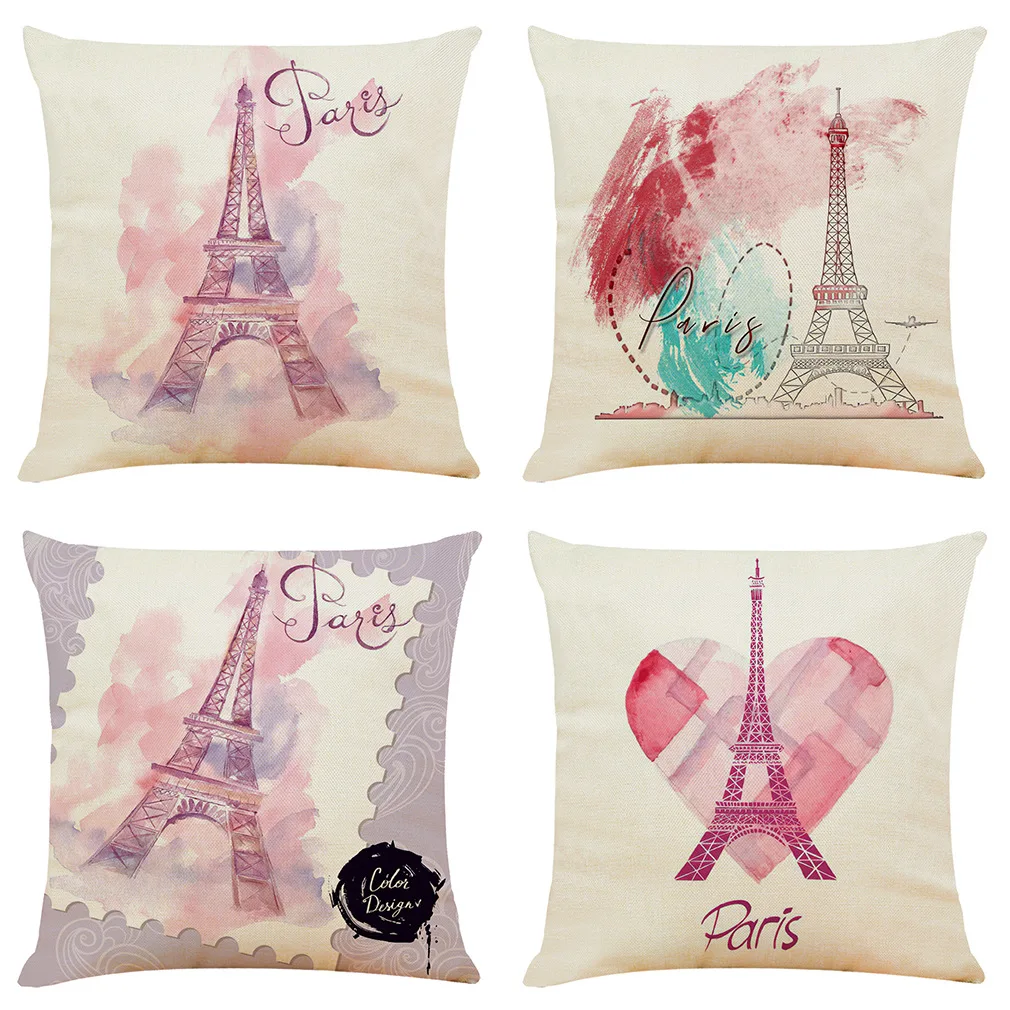 Modern Style Paris Tower Printed Decorative Pillowcase Linen Home Living Room Sofa Pillow Car Seat Cushion Cover Multifunctional