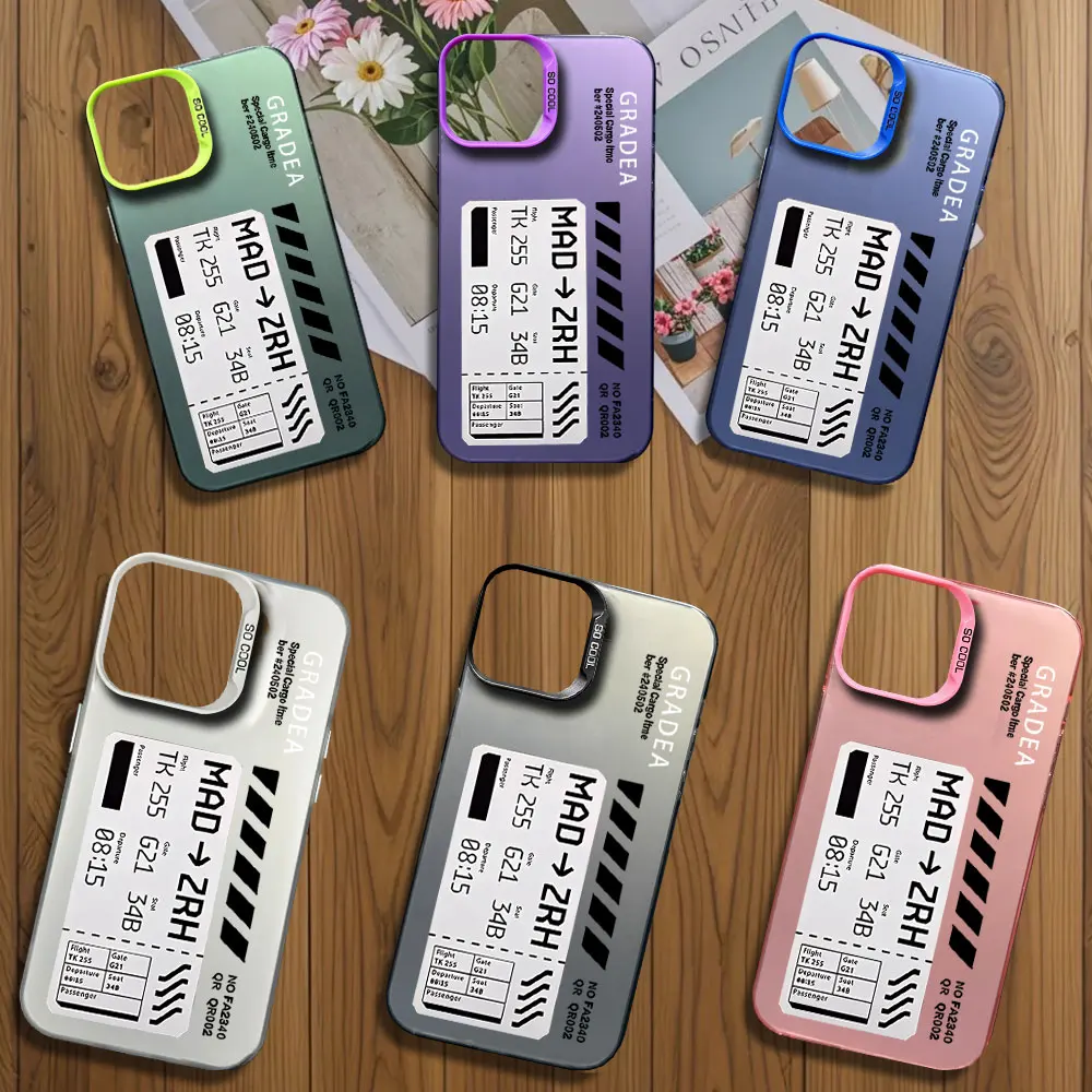 Plane Ticket Label Matte Printstream Phone Case for iPhone 12 11 13 IMD 14 15 16 Max Pro Plus Laser Cover