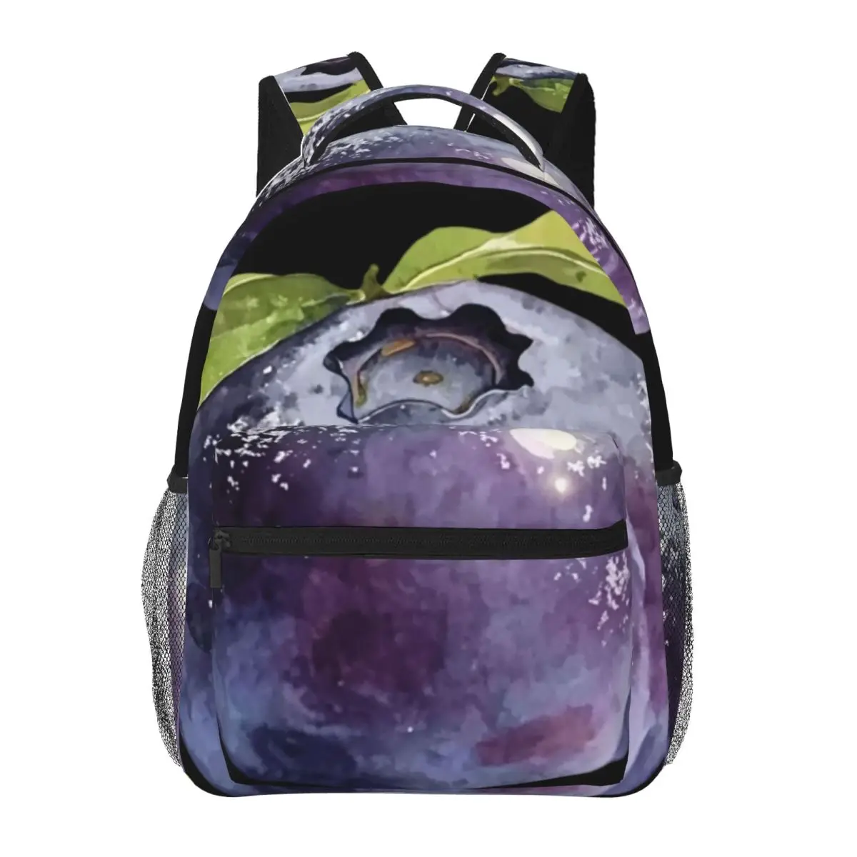 Pastel School Backpack Center Plum Blueberry Watercolor Fruit Purple Blue Green Lightweight Daypack for School Outdoor Weekend