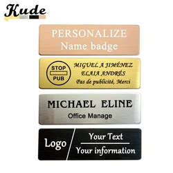 7x2,5 cm graviert Ihr Logo Text platte benutzer definierte Abzeichen personalisieren Brosche Pin doppelseitiges Band Magnet ID Tür Wand Mailbox Namensschild