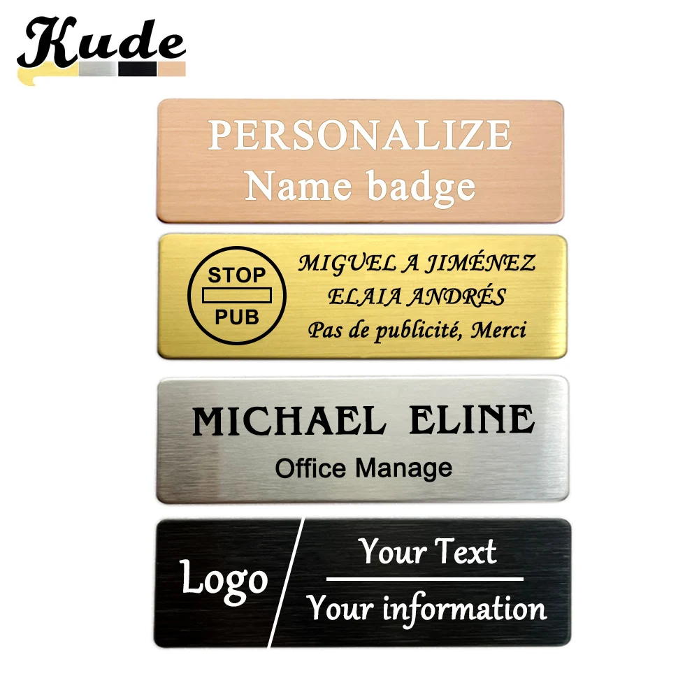 7x2.5CM Engraved Your Logo Text Plate Custom Badge Personalize Brooch Pin Double Sided Tape Magnet ID Door Wall Mailbox Name Tag