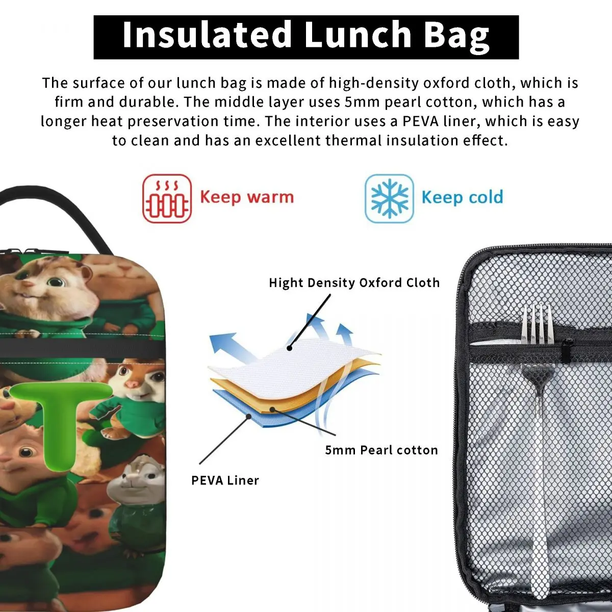 أكياس الغداء المعزولة الحرارية من ألفين آند ذا تشيبمنكس للمكتب، حقيبة طعام محمولة، صندوق طعام حراري مبرد