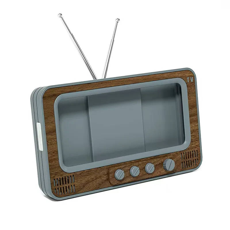 

Retro TV Bluetooth Speaker Phone Holder for iPhone 16 15 14 13 Pro Max Vintage Wood Grain Sound Amplifier Stand Case