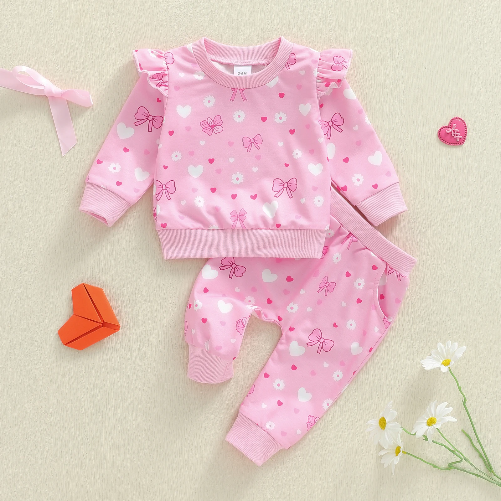 

Комплект одежды для маленьких девочек, модный пуловер с длинными рукавами и штанцами с бантом, осенний наряд из 2 предметов для детей 0–3 лет
